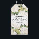 Elegant White Roses Bridal Shower Gift Tags<br><div class="desc">Bridal shower favour gift tags feature white roses,  green and gold leaves with your details in chic lettering. MATCHING items in our collection.</div>