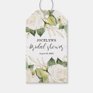 Elegant White Roses Bridal Shower Gift Tags