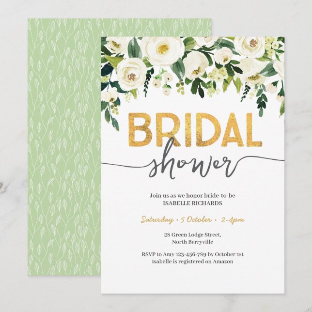 Elegant White Roses Bridal Shower Invitation (Front/Back)