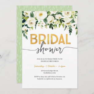 Elegant White Roses Bridal Shower Invitation