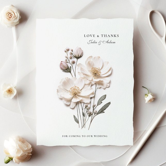 Elegant White Roses Chic Wedding Thank You Card (Creator Uploaded)