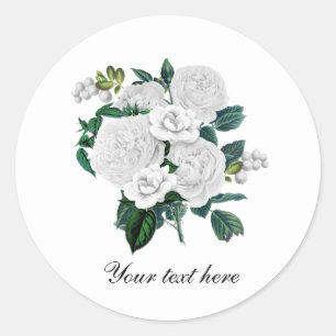 Elegant white roses customizable classic round sticker