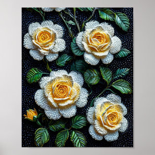 Elegant White Roses Dot Painting Floral Art 🌹🌿 Poster