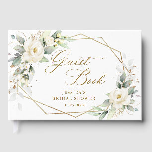 Elegant White Roses Eucalyptus Bridal Shower Guest Book