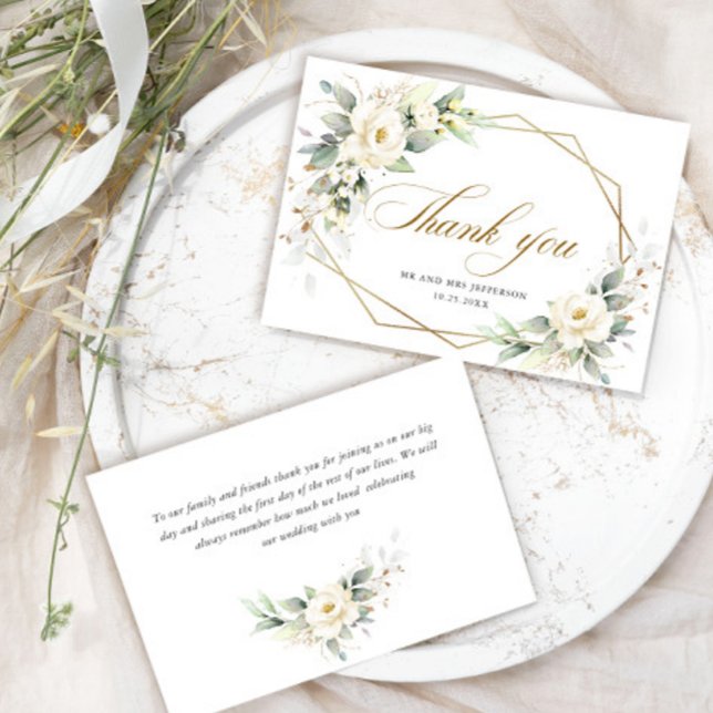 Elegant White Roses Eucalyptus Wedding Thank You (Creator Uploaded)
