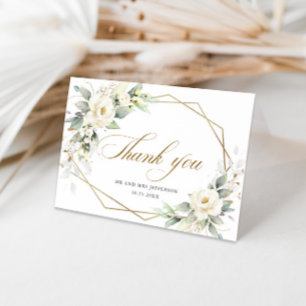 Elegant White Roses Eucalyptus Wedding Thank You