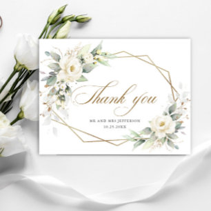 Elegant White Roses Eucalyptus Wedding Thank You Invitation Postcard