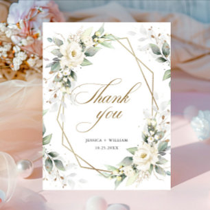 Elegant White Roses Eucalyptus Wedding Thank You Invitation Postcard