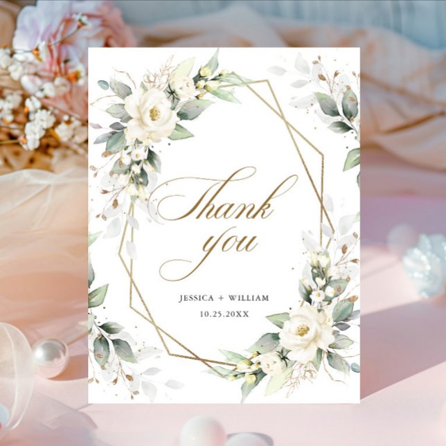 Elegant White Roses Eucalyptus Wedding Thank You Invitation Postcard (Creator Uploaded)