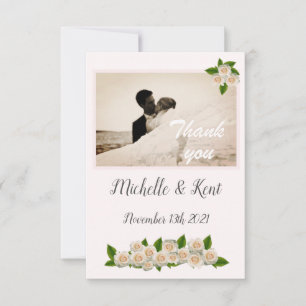 Elegant White Roses Flat Thank You Card