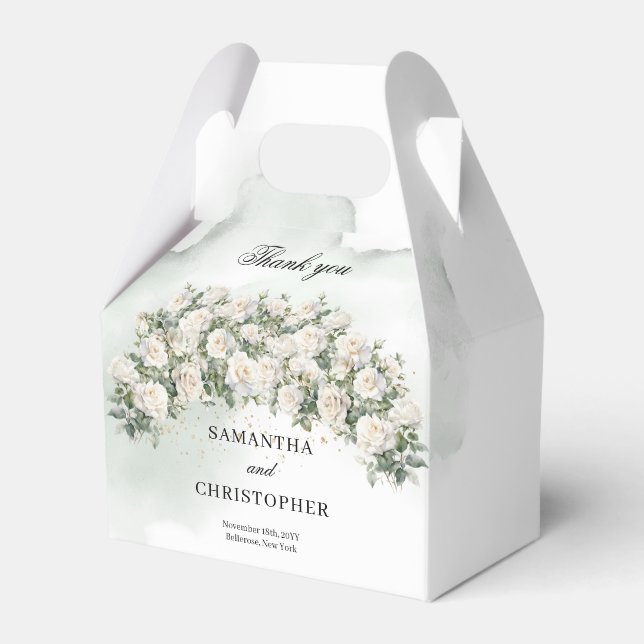 Elegant White Roses Floral Garden greenery wedding Favour Box (Front Side)