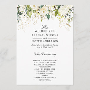 Elegant White Roses Floral Wedding Programme