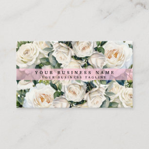 Elegant White Roses Flowers Floral  Business Card