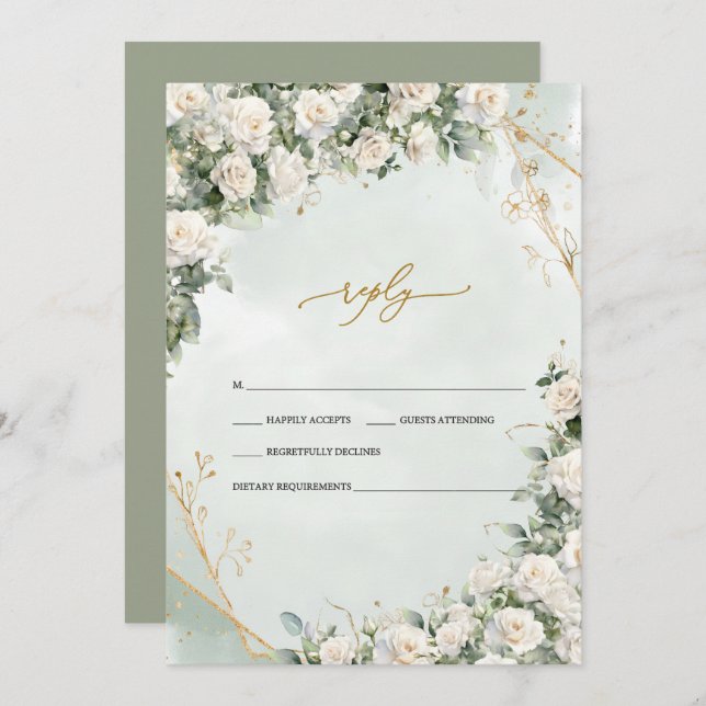 Elegant White Roses Frame Wedding  Invitation (Front/Back)