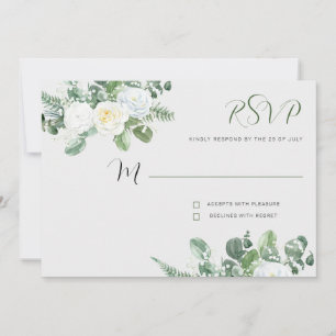 Elegant White Roses & Greenery RSVP Invitation