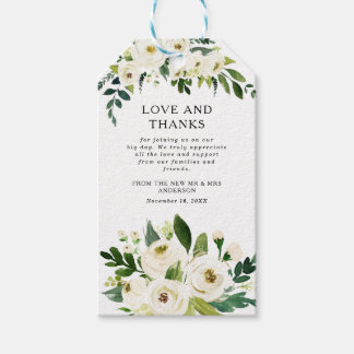 Elegant White Roses Greenery Wedding Thank You Gift Tags