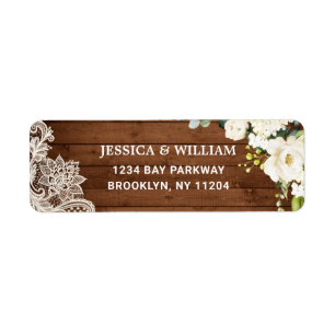 Elegant White Roses Lace Rustic Return Address