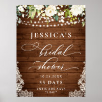 Elegant White Roses Lace Rustic Wood Bridal Shower