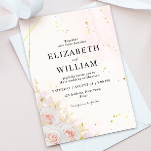 Elegant White Roses Minimalist Wedding Invitation