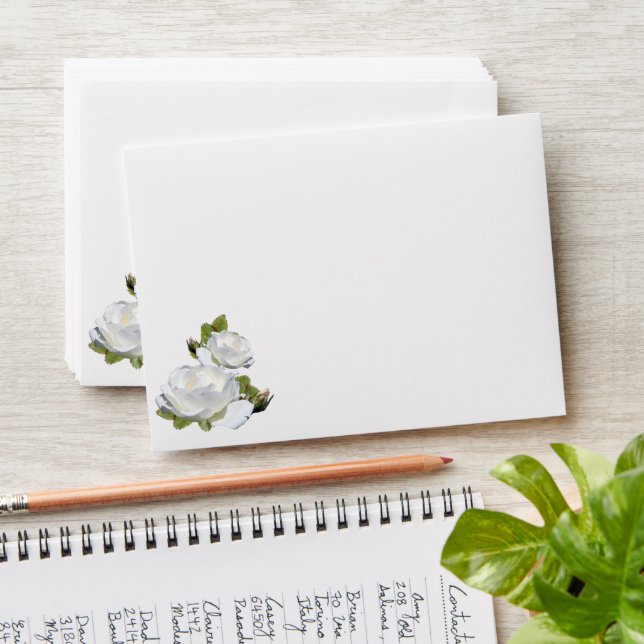 Elegant White Roses Note Card Envelopes (Stacked)
