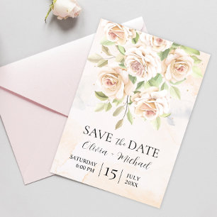 Elegant White Roses Photo Save the Date Invitation