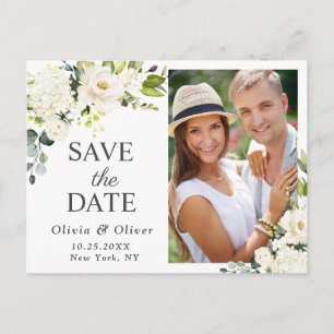 Elegant White Roses PHOTO Wedding Save the Date Postcard