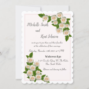 Elegant White Roses Pink Blush Wedding Invitation