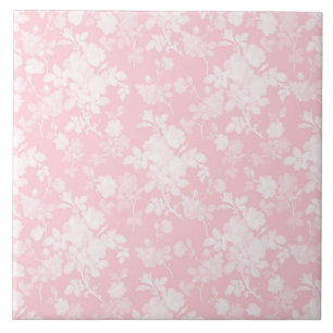Elegant White Roses Pink Floral Tile