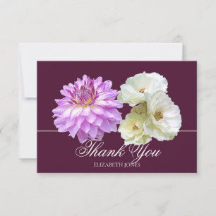 Elegant White Roses Purple Dahlia Chic Thank You Card
