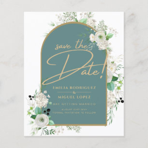 Elegant White Roses Sea Glass Arch Save Date Flyer