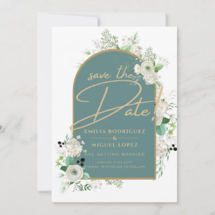 Elegant White Roses Sea Glass Arch Save Date Invitation