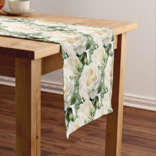 Elegant White Roses Table Runner