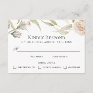 Elegant White Roses Watercolor RSVP with Entrees Card