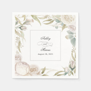 Elegant White Roses Watercolor Wedding Celebration Napkin