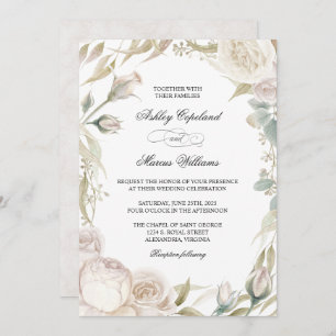 Elegant White Roses Watercolor Wedding Invitation