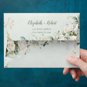 Elegant White Roses Wedding Envelope