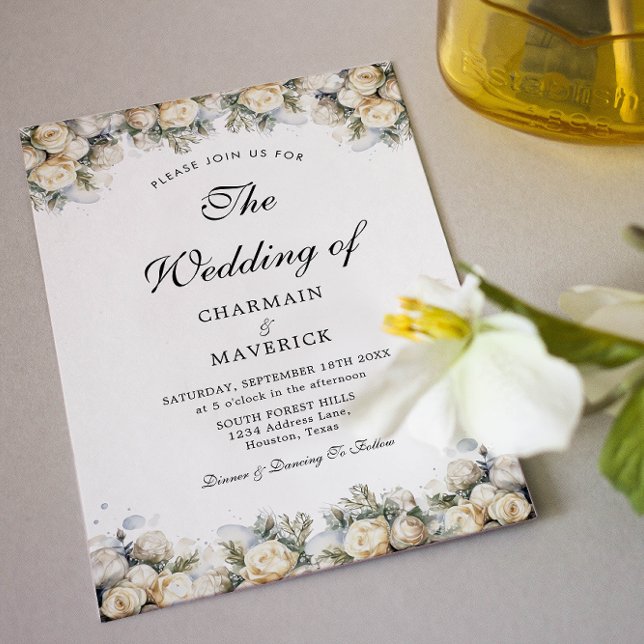 Elegant White Roses Wedding Invitation (Creator Uploaded)