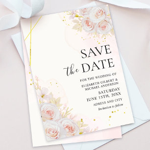 Elegant White Roses Wedding Save the Dates Invitation