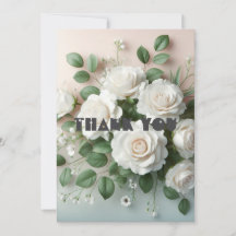 Elegant White Roses Wedding Thank You Card