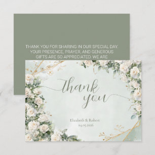 Elegant White Roses Wedding Thank You Card
