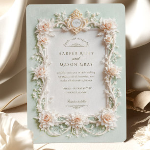 Elegant White Roses with Faux Gold Invitation