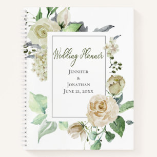 Elegant White Roses with Quote Wedding Planner Notebook