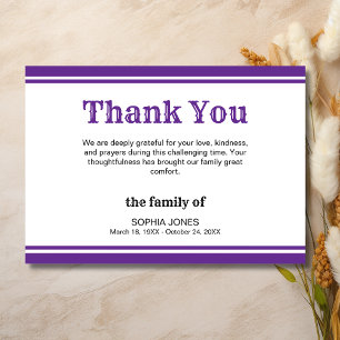 Elegant White & Royal Purple Lines Memorial Thank You Card