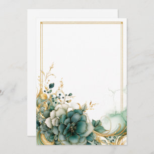 Elegant white, sage and gold flowers Blank  Invitation