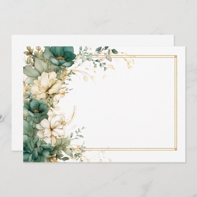 Elegant white, sage and gold flowers Blank  Invitation (Front/Back)