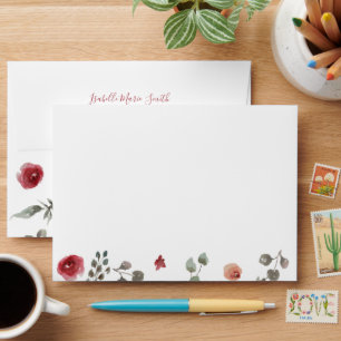 Elegant White Sage & Burgundy Roses Invitation Envelope