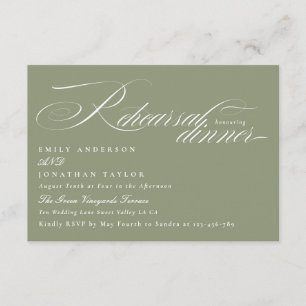 Elegant White Sage Calligraphy Rehearsal Dinner Enclosure Card