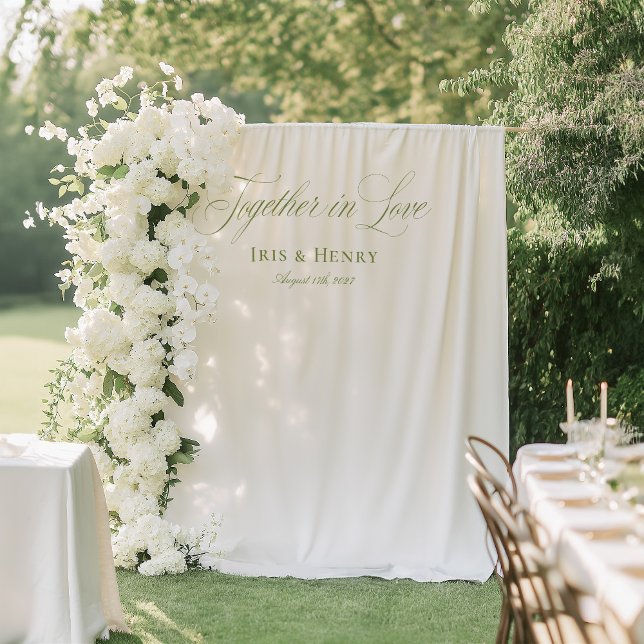 Elegant White Sage Green Wedding Backdrops Banner Tapestry (Elegant White Sage Green Wedding Backdrops Banner)