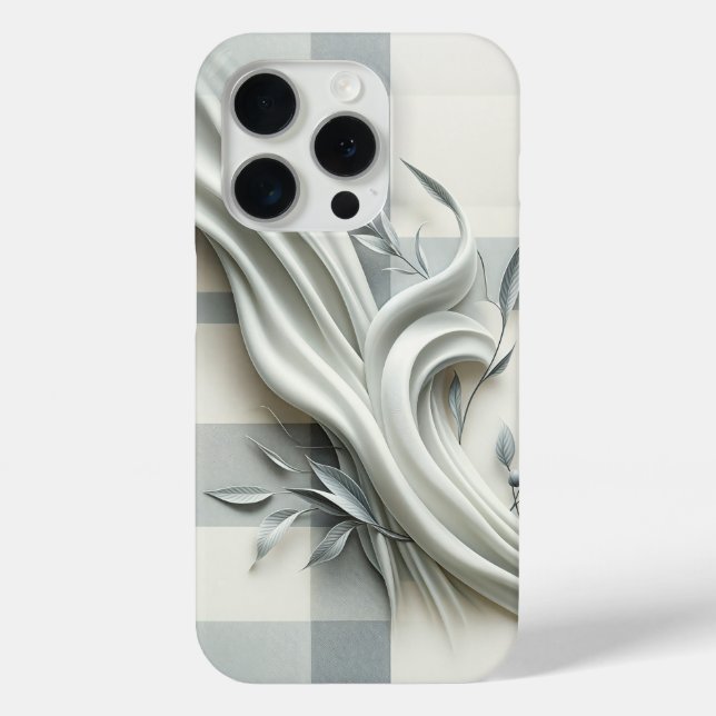 Elegant White Satin Flow Phone Case Grey Botanical (Back)