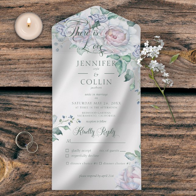Elegant White Satin & Pastel Floral Dinner All In One Invitation (Creator Uploaded)